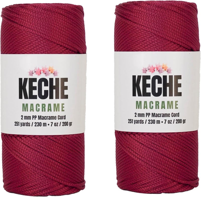 KECHE Macrame Cord | Macrame Supplies 2 Pack of 2mm Polyester Macrame Rope Yarn for Table Runner Wall Décor Plant Hanging 251 Yards - Claret Red - Image 1